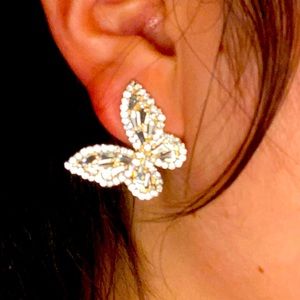 Shiny butterfly earrings silver and gold
